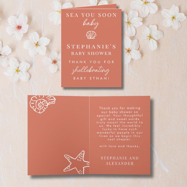 Terracotta Sea You Soon Baby Shower Thank You Card (Creator Uploaded)