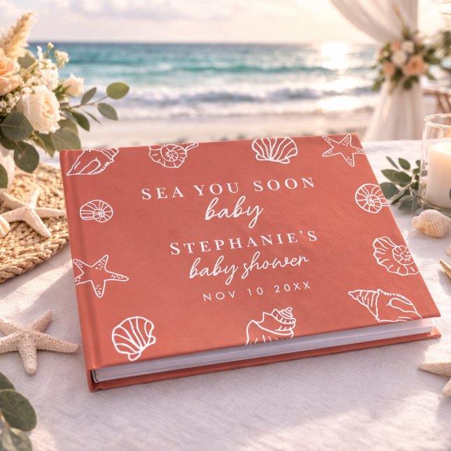 Terracotta Sea You Soon Beach Baby Shower Guest Book (Creator Uploaded)