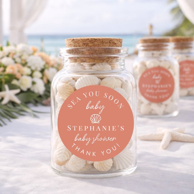 Terracotta Sea You Soon Thank You Baby Shower Classic Round Sticker (Creator Uploaded)