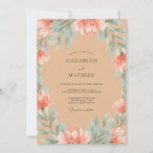 Terracotta Seafoam Leafy Wedding Invitation