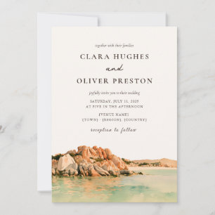 Terracotta Seafoam Script Sardinia Coast Wedding Invitation
