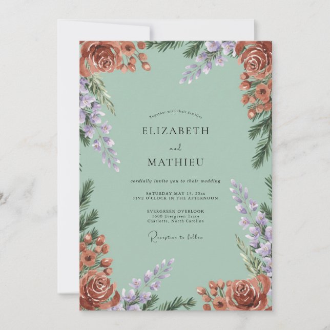 Terracotta Seafoam Vine Wedding Invitation (Front)