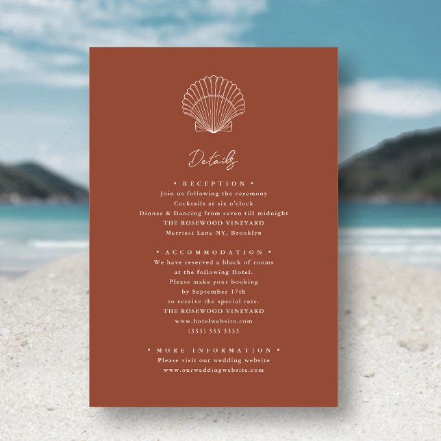 Terracotta Seashell Beach Destination Wedding Enclosure Card (Creator Uploaded)