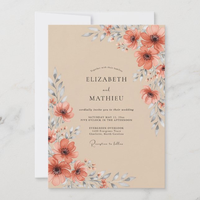 Terracotta Serene Bohemian Wedding Invitation (Front)