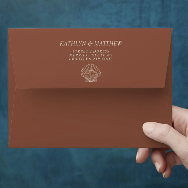 Terracotta Shell Beach Ocean Destination Wedding Envelope (Creator Uploaded)