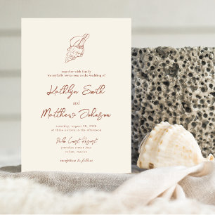 Terracotta Shell Beach Ocean Destination Wedding Invitation