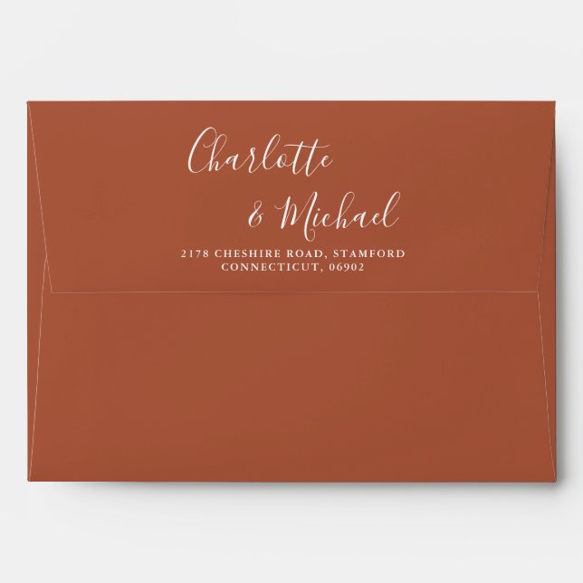 Terracotta Signature Script String Lights Wedding Envelope (Back (Top Flap))