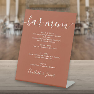 Terracotta Signature Script Wedding Bar Menu Pedestal Sign