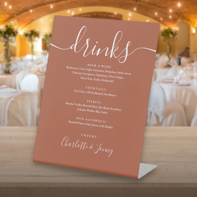Terracotta Signature Script Wedding Drinks Menu Pedestal Sign (Terracotta Signature Script Wedding Drinks Menu Pedestal Sign)