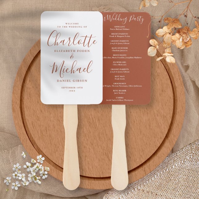 Terracotta Signature Script Wedding Program Hand Fan (Terracotta Signature Script Wedding Program Hand Fan)