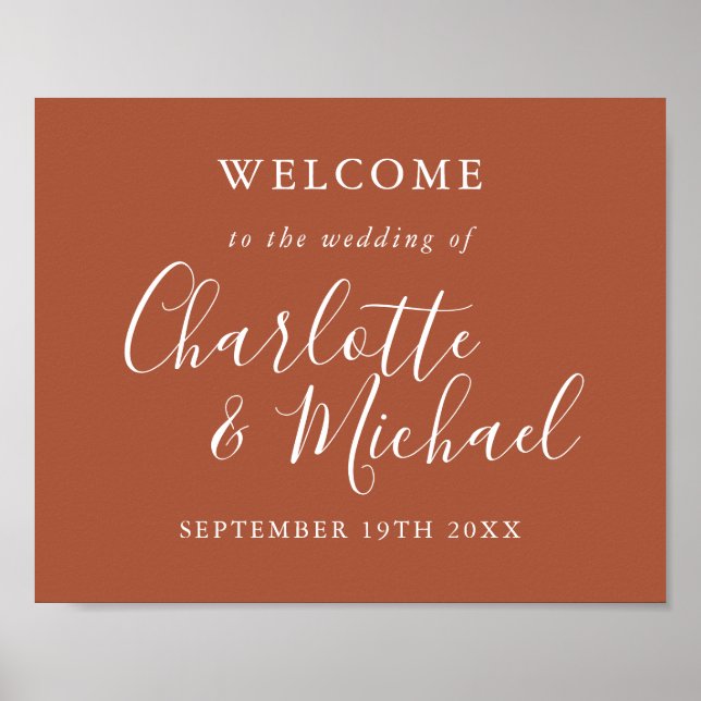 Terracotta Signature Script Wedding Welcome  Poster (Front)