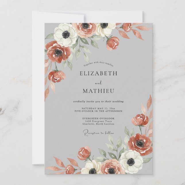 Terracotta Silver Anemone Wedding Invitation (Front)