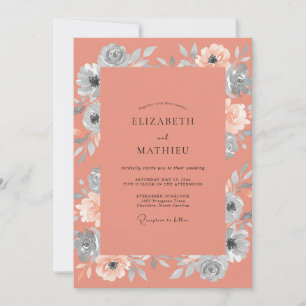 Terracotta Silver Petal Wedding Invitation