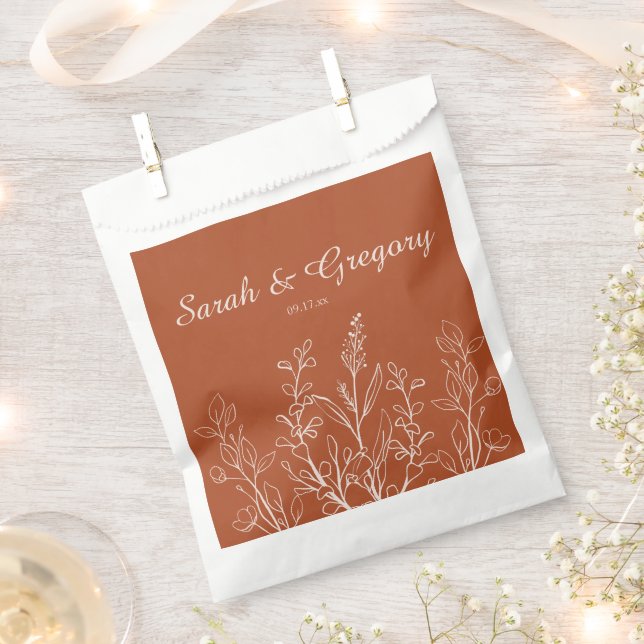 Terracotta Simple Boho Floral  Favour Bags (Clipped)