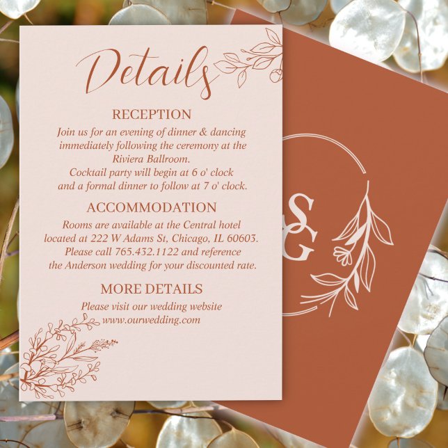 Terracotta Simple Boho Floral Wedding Details Enclosure Card (Creator Uploaded)