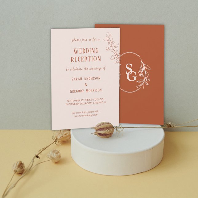Terracotta Simple Boho Floral Wedding Reception Invitation (Creator Uploaded)