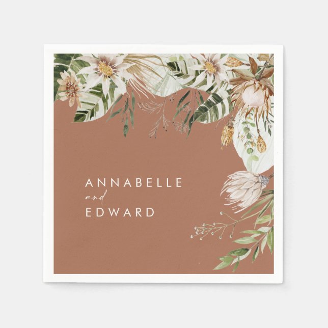 Terracotta simple botanical modern elegant foliage napkin (Front)