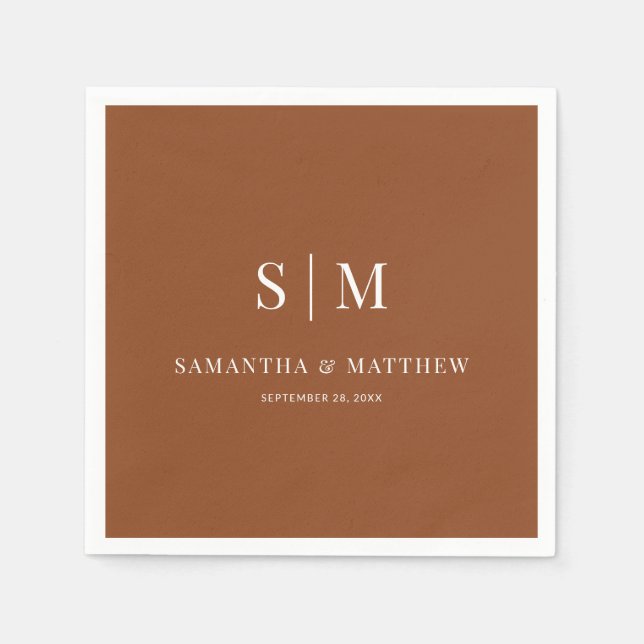 Terracotta Simple Elegant Couple Initials Wedding Napkin (Front)