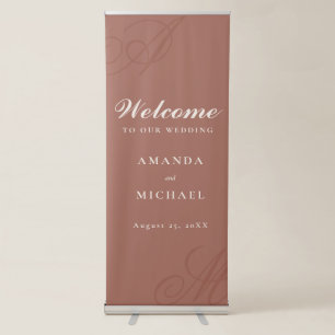 Terracotta Simple Elegant Monogram Wedding Retractable Banner