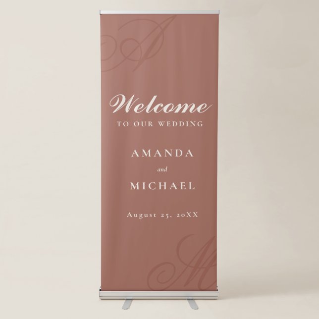 Terracotta Simple Elegant Monogram Wedding Retractable Banner (Front)
