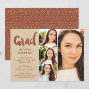 Terracotta simple Grad script 4 photos graduation Invitation