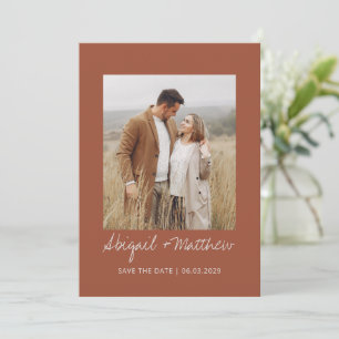Terracotta Simple Handwritten Save The Date Photo Invitation