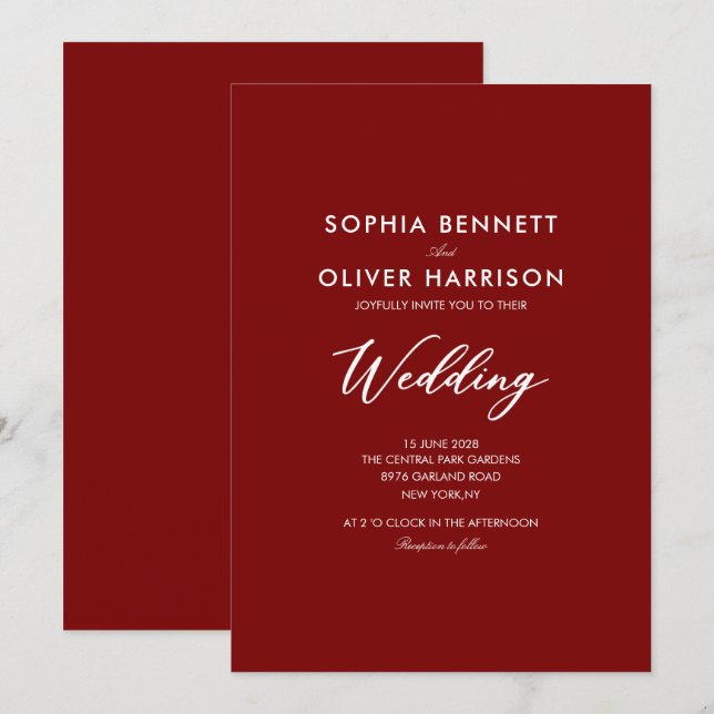 terracotta SIMPLE modern elegant WEDDING INVITE (Front/Back)
