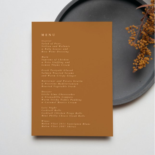 Terracotta Simple Plain Modern Wedding Menu (Creator Uploaded)