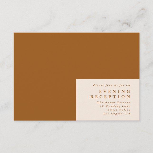Terracotta Simple Plain Modern Wedding Reception Enclosure Card (Front)
