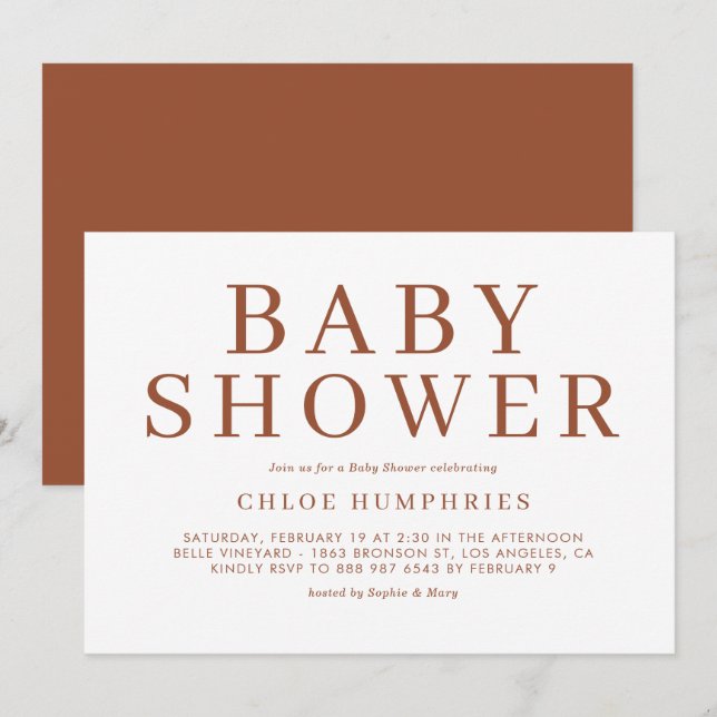 Terracotta Simple Typography Stripes Baby Shower Invitation (Front/Back)
