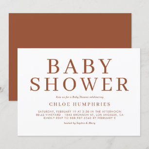 Terracotta Simple Typography Stripes Baby Shower Invitation