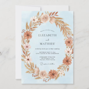 Terracotta Sky Wreath Wedding Invitation