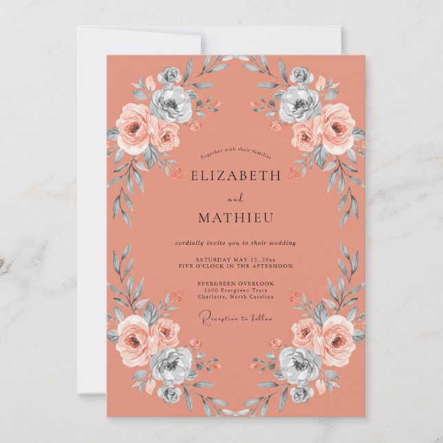 Terracotta Slate Blossom Wedding Invitation (Front)