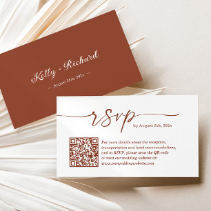 Terracotta Small Wedding RSVP Website QR Code Enclosure Card
