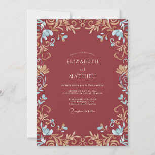 Terracotta Soft Gold Vine Wedding Invitation