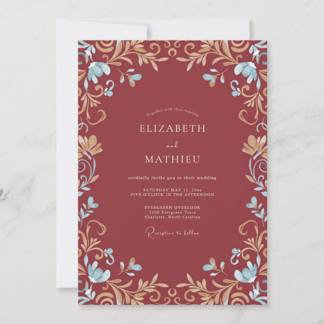 Terracotta Soft Gold Vine Wedding Invitation (Front)
