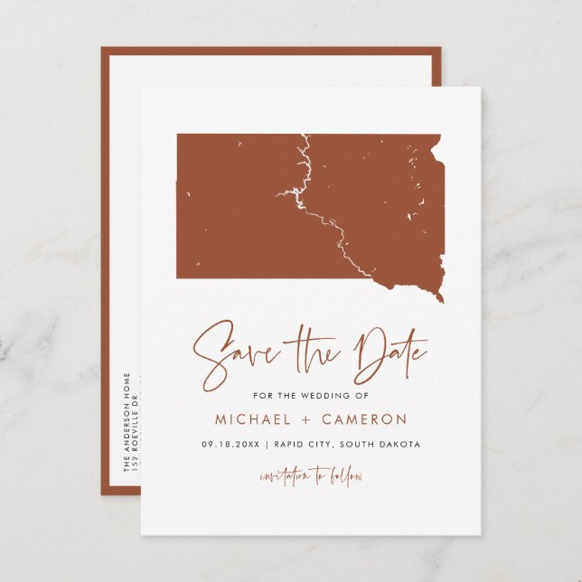 Terracotta South Dakota Map QR Code Save the Date Announcement Postcard (Front/Back)