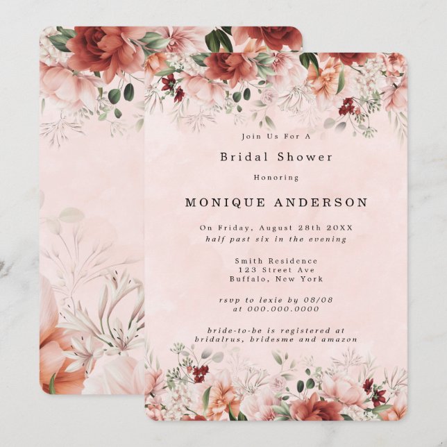 Terracotta Spring Fall Floral Bridal Shower Invitation (Front/Back)