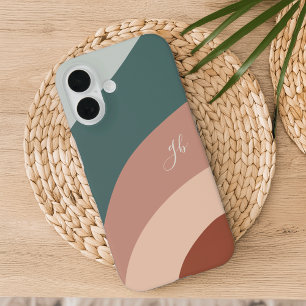 Terracotta & Spruce Green Boho Colour Flow Monogra iPhone 16 Case