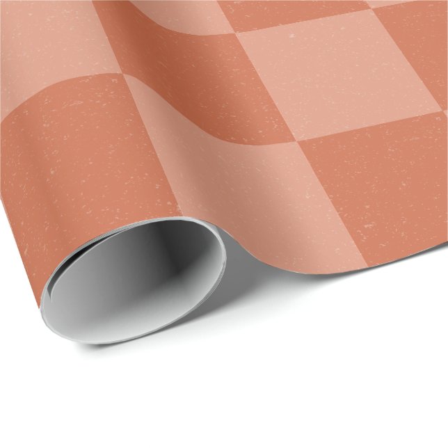 Terracotta Squares Distressed Old Print Style Wrapping Paper (Roll Corner)