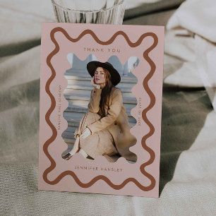 Terracotta Squiggly Wavy Line Graduation Thank You Announcement