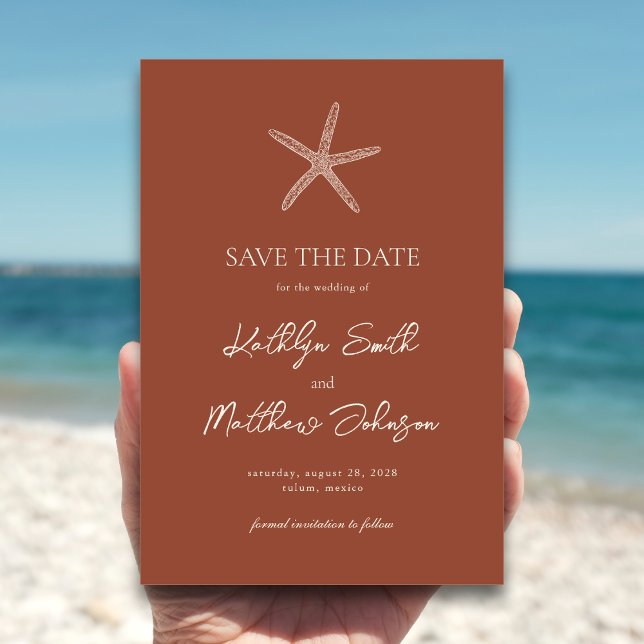 Terracotta Starfish Beach Destination Wedding Save The Date (Creator Uploaded)