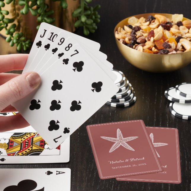 Terracotta Starfish Wedding Playing Cards (In Situ)