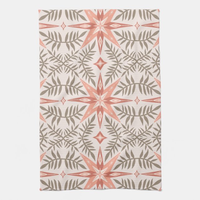 Terracotta Stars & Vines Boho Pattern Tea Towel (Vertical)