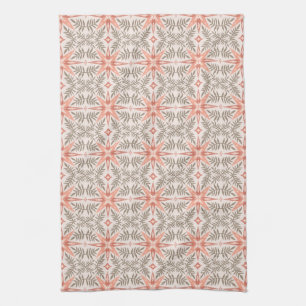 Terracotta Stars & Vines Boho Pattern Tea Towel