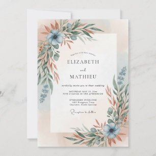 Terracotta Steel Leaf Wedding Invitation