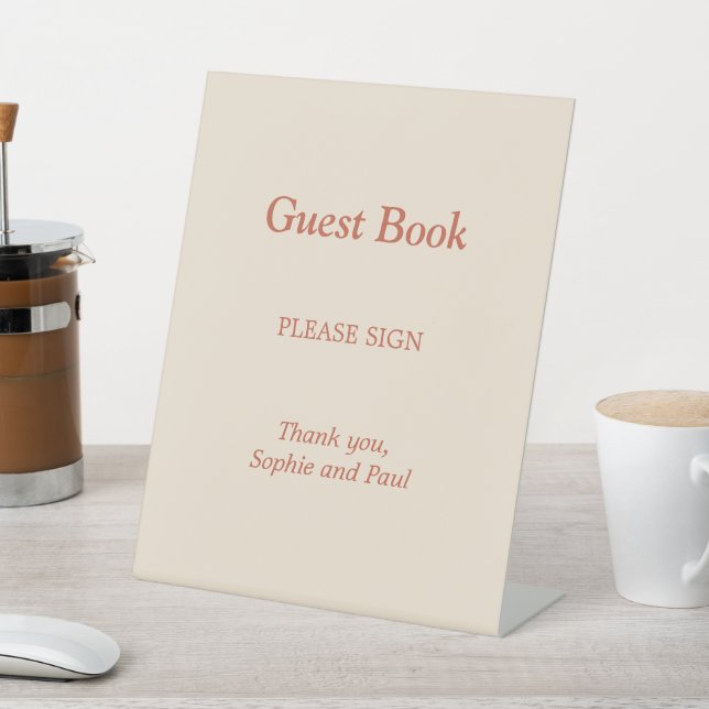 Terracotta Straw Beige Guest Book Pedestal Sign (In SItu)