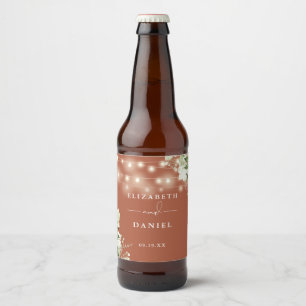 Terracotta String Lights Floral Greenery Wedding Beer Bottle Label