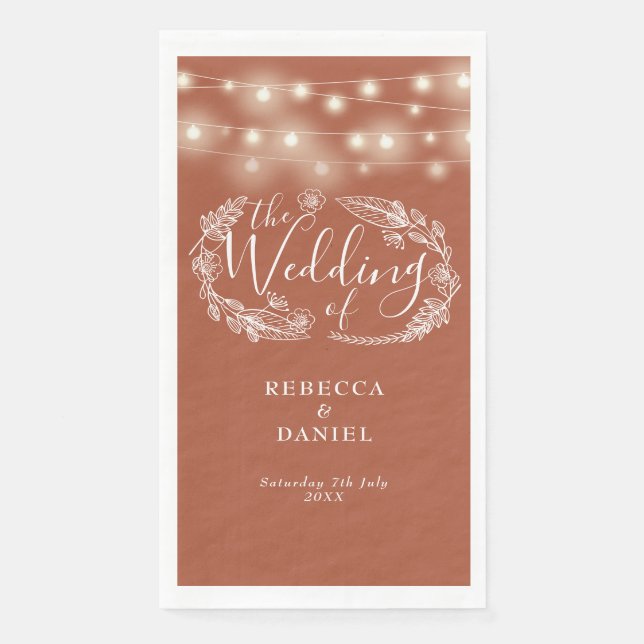 Terracotta String Lights Floral Wedding Napkin (Front)