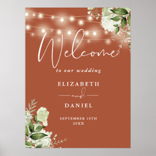 Terracotta String Lights Floral Wedding Welcome Poster